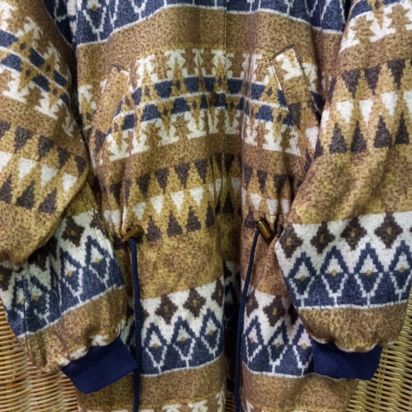 CASUAL Club Jacket Fleece Reversible Waterproof Beige Blue White Aztec Size S/36 - Picture 6 of 12